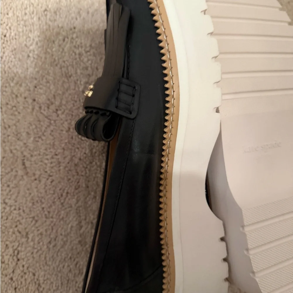 Kate Spade Hallie Lug Loafer Black Leather with White Platform Sole Size 9